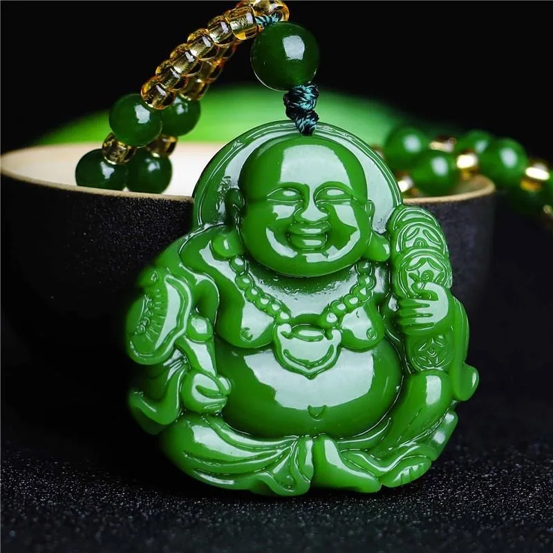 Men'S Accessories Jewelry - Chinese Green Jade Maitreya Buddha Pendant