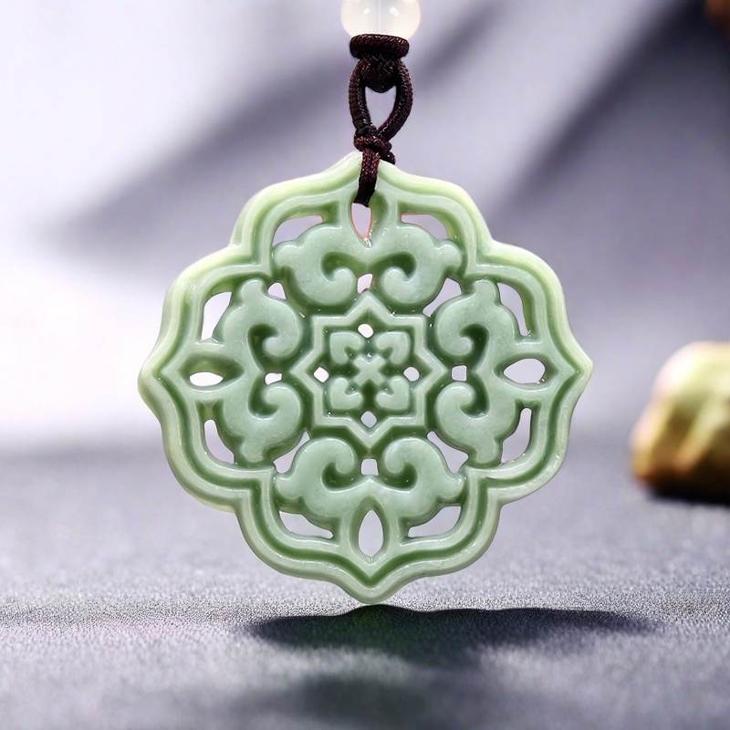 Men'S Accessories Jewelry - Natural Real Jade Flower Pendant Necklace