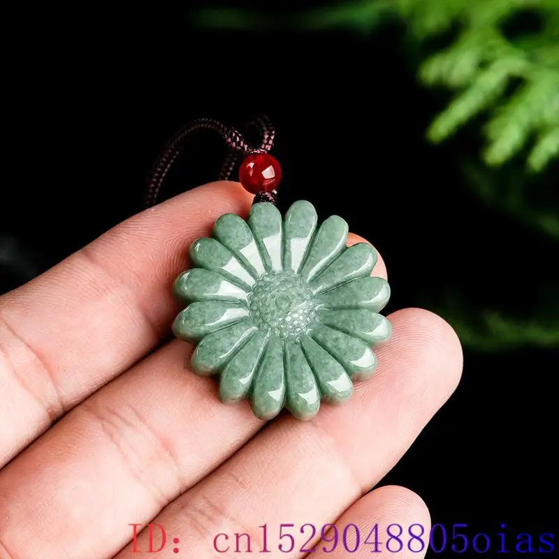 Men'S Accessories Jewelry - Green Jadeite Sunflower Pendant Necklace Amulet