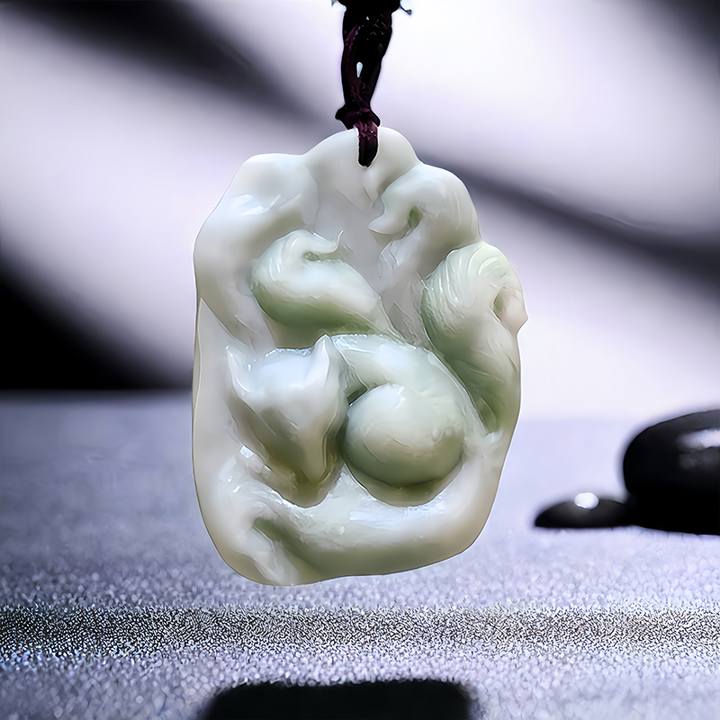 Men'S Accessories Jewelry - Natural Real Jade Fox Pendant Necklace