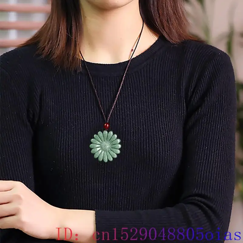 Green Jadeite Sunflower Pendan - Men'S Accessories Jewelry 评论和价格