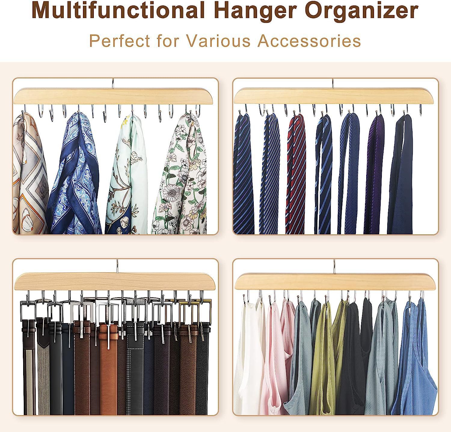 Wooden Belt Rack Women Storage - Men'S Accessories Wardrobe 评论和价格